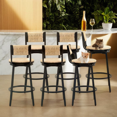 Farmhouse Swivel Paper Rope Bar Stools with Metal Frame (Set of 6)