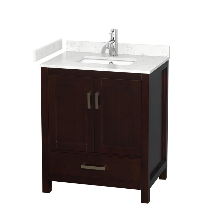 Sheffield Freestanding Single Bathroom Vanity with Marble Top, Carrara Cultured Marble, Espresso, 30"