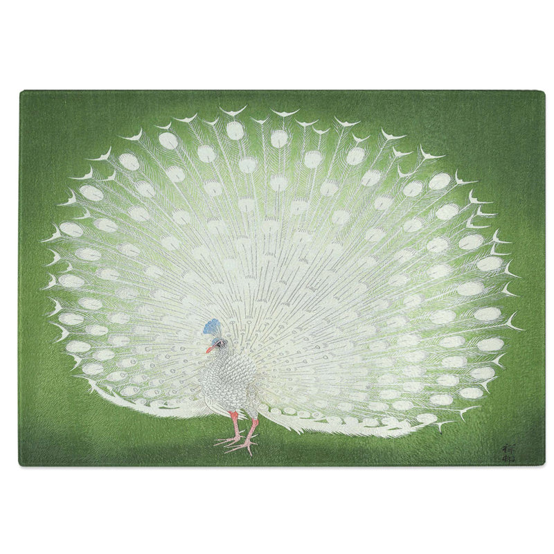 Tempered Glass Peacock by Ohara Koson Chopping Board, 39 cm W x 28.5 cm L