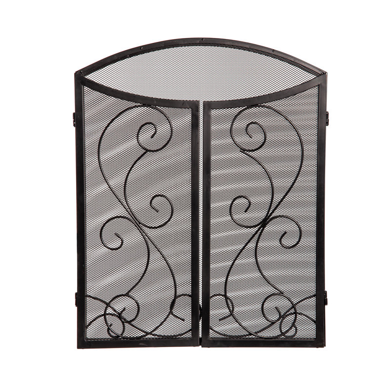 Iris Scroll Steel Tri-Fold Fireplace Screen