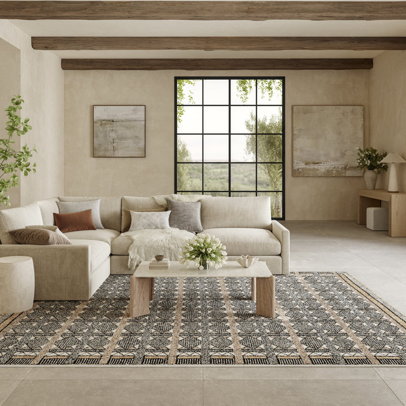 Alisah Geometric Machine Made Area Rug, Rectangle 244 x 305 cm, Ivory Multi