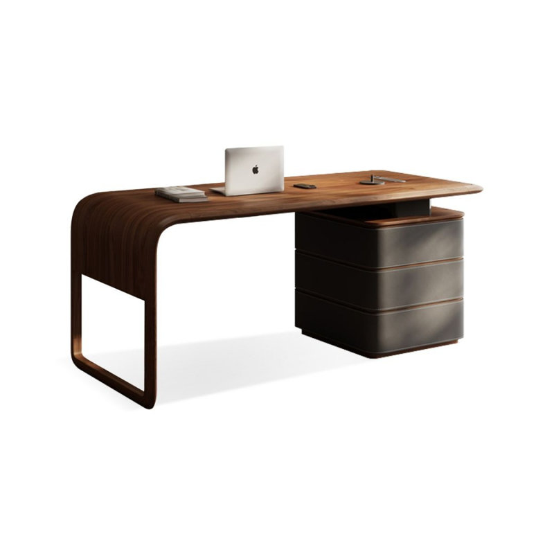 Bureau rectangulaire en bois manufacturé brun noisette, 29.53" H x 55.12" W x 27.56" D, Retour à gauche
