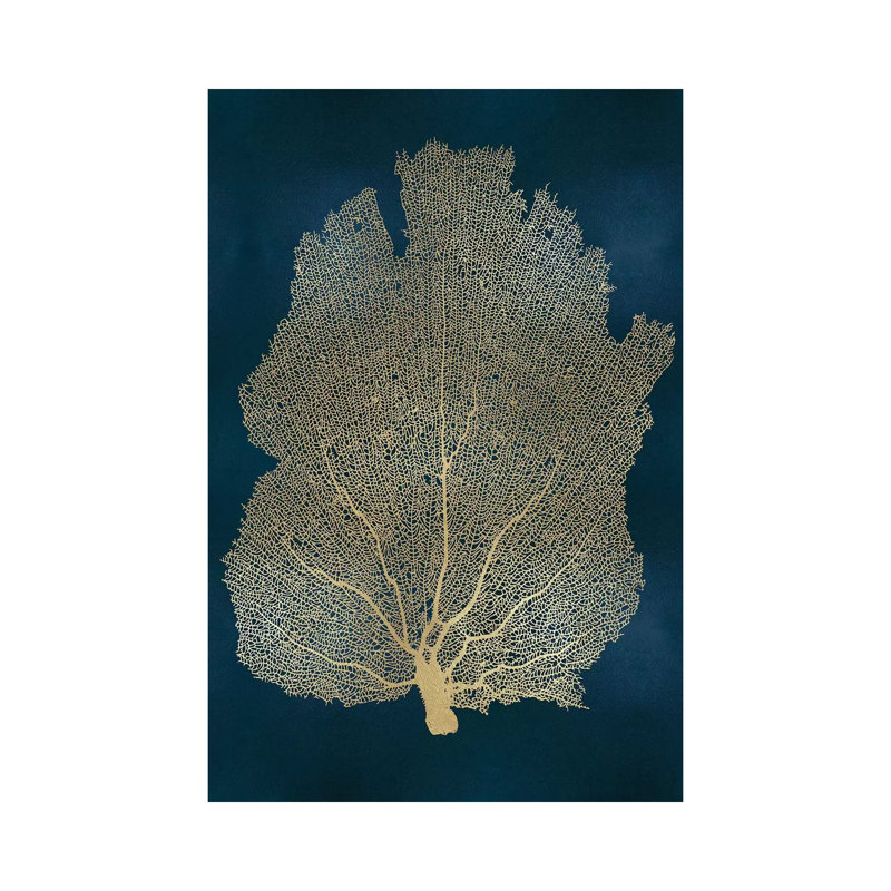 «Sea Fan Gold on Teal I», impression sur toile tendue, 12" H x 8" W x 0.75" D