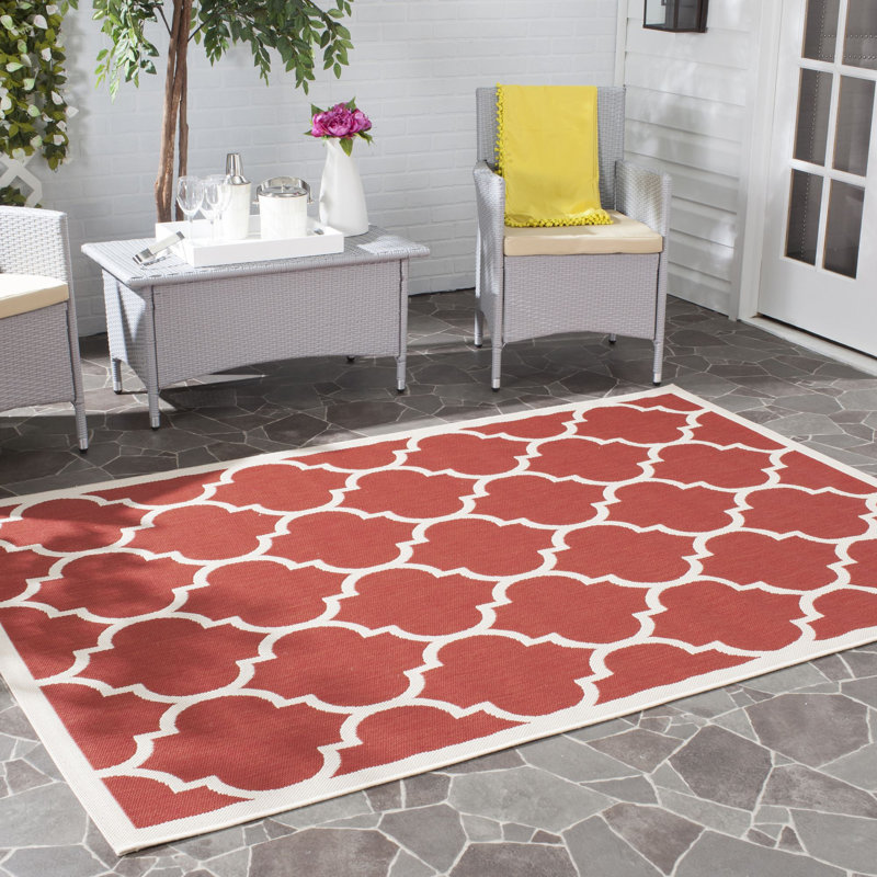 Tapis d'intérieur / extérieur à motif géométrique rouge / beige Arneshia, Rectangle 5 pi 3 po x 7 pi 7 po