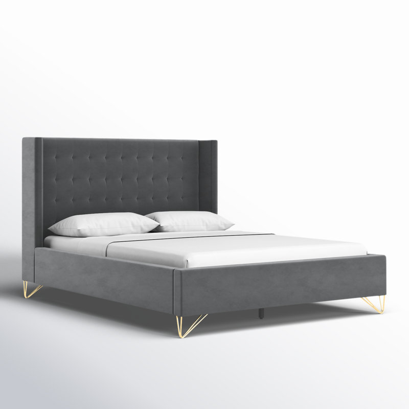 Upholstered Platform Bed, Queen, Hudson Gray