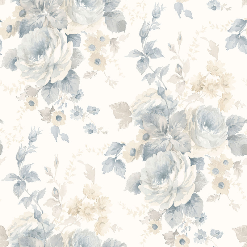 Sarahi 10m x 53cm Matte Wallpaper Roll, Cream/Blue
