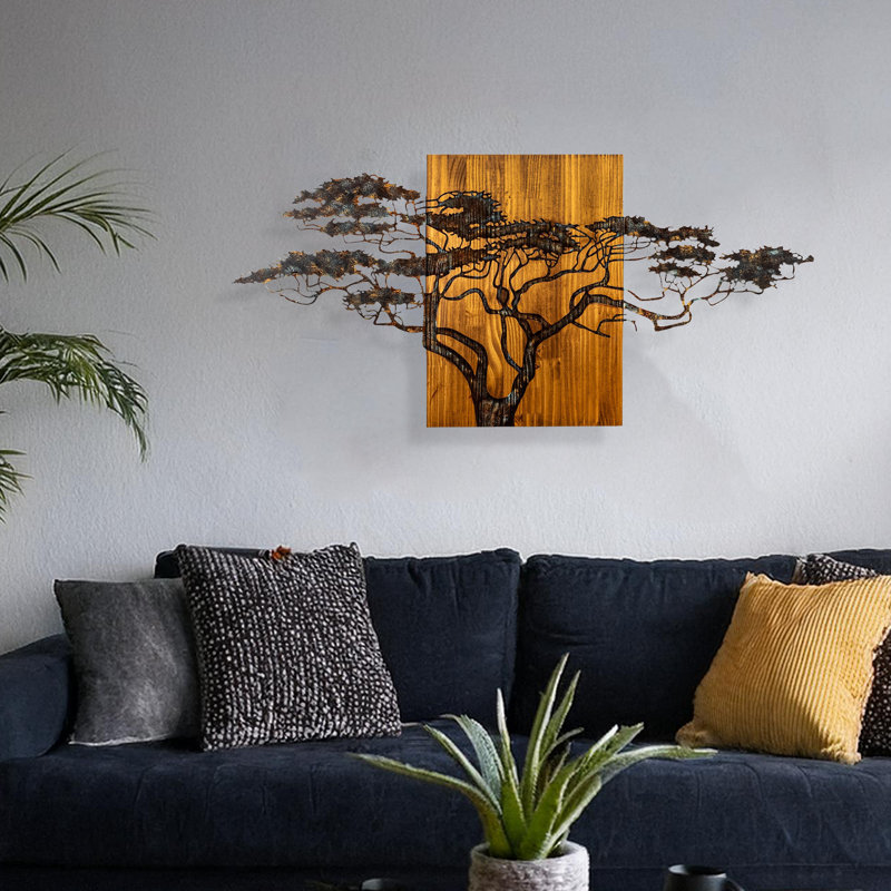 Hand-Painted Decorative Wooden Wall Accessory, 56.7 x 27.6 x 1.2 inches | 100% Solid Wood (Thickness: 1.2 inches) & Durable Metal (Thickness: 0.06 inches) | Unique Design with Natural Variations for Home Décor