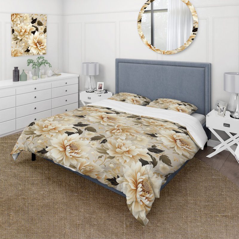 Ensemble de housse de couette Beige Antique Flower Harmony, Housse de couette pour très grand lit et 2 très