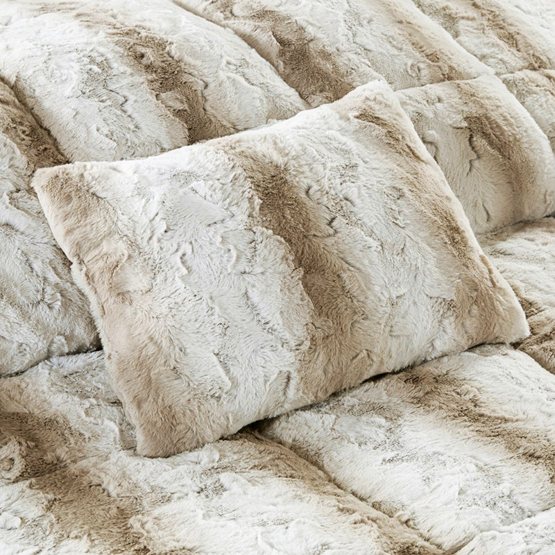 Édredon très grand lit - Fausse fourrure et mélange de literie luxueuse et chaleureuse, Sable