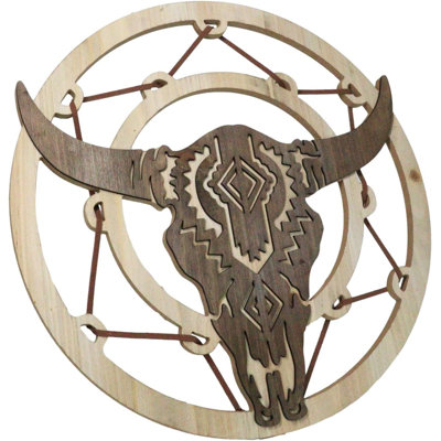Plaque de décoration murale rustique en forme de crâne de vache Buffalo
