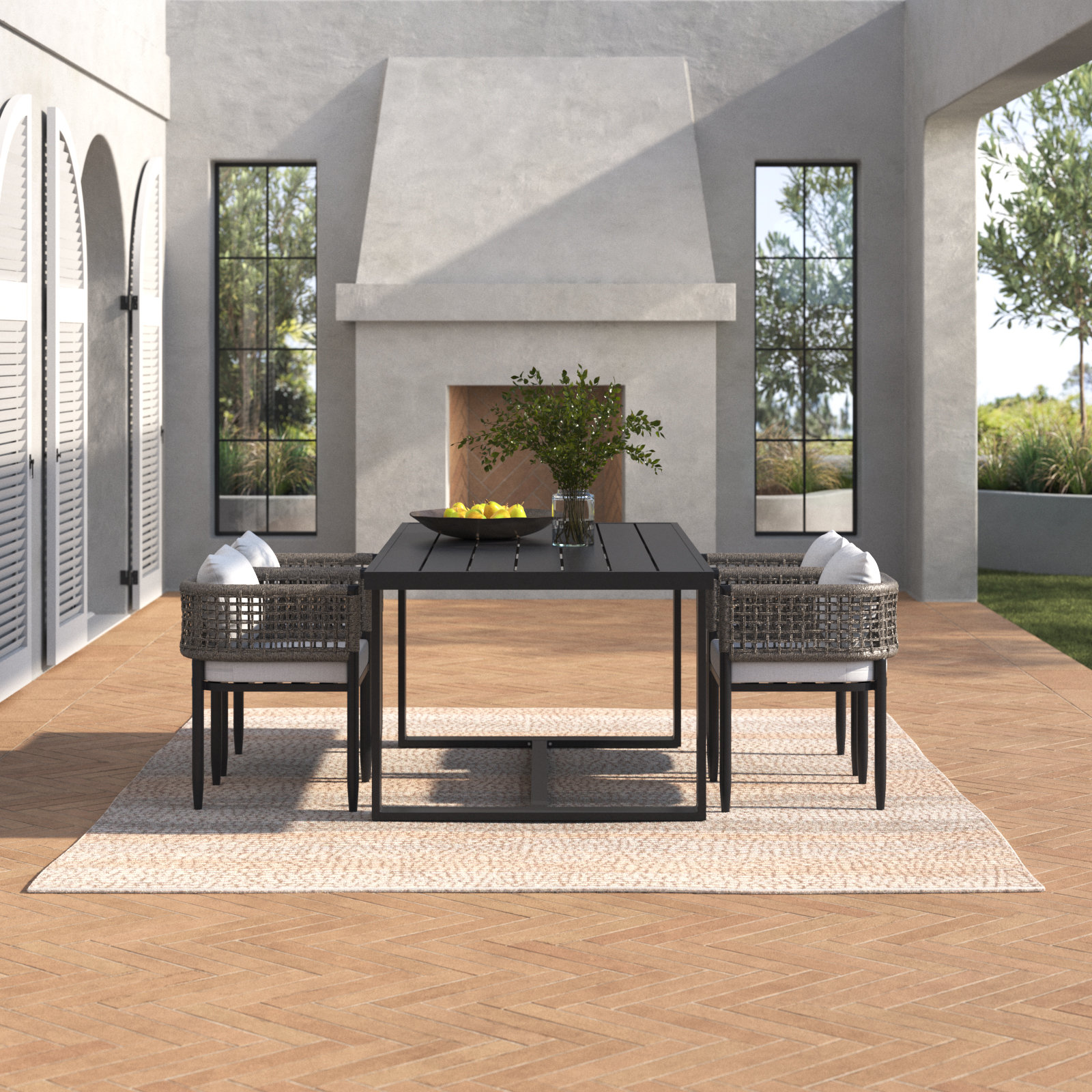 Scotia 79'' Rectangular Outdoor Dining Set with Cushions, 4
