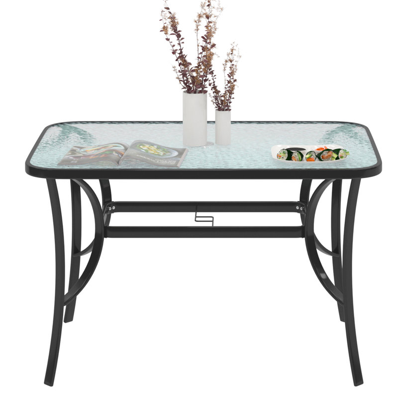 Metal Outdoor Dining Table With Umbrella Hole, Black