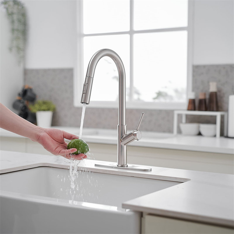 Single Hole Kitchen Faucet With Pull Out Sprayer Single Handle Kitchen Sink Faucets High Arc Brass Kitchen Basin Taps With Deck Plate