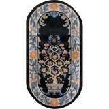 Antique Chinese Tree of Life Small Blue Peking Oval Area Rug
