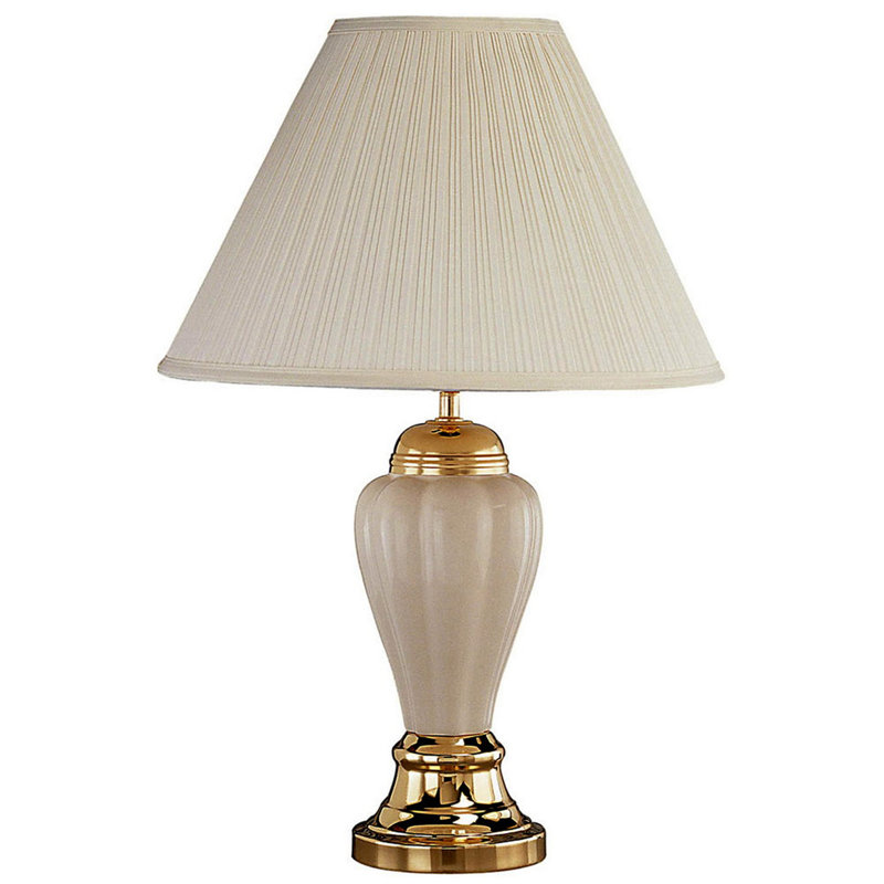 Lampe de table haute 27 po en céramique, en forme d'urne, abat-jour en lin, Doré, Ivoire ivoire