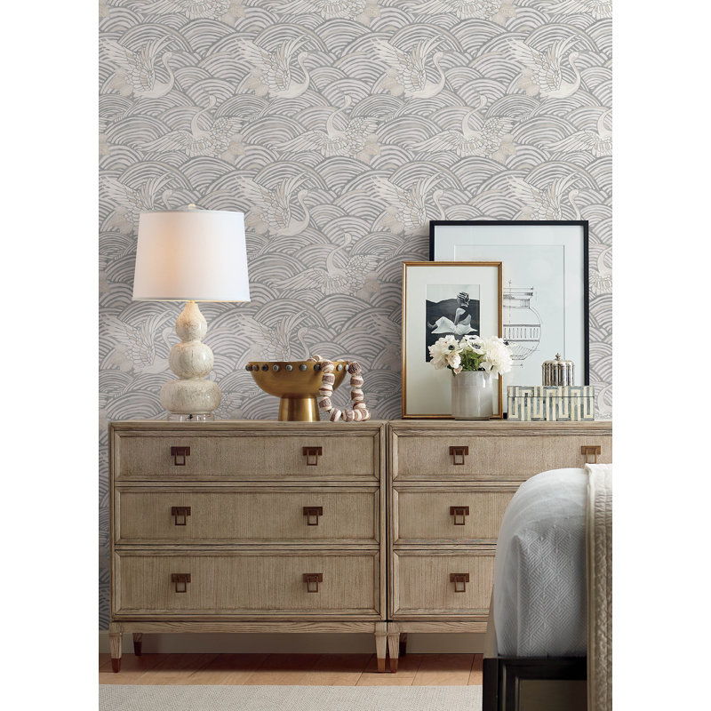 Navarres Stripe Faux Linen Wallpaper, Gray