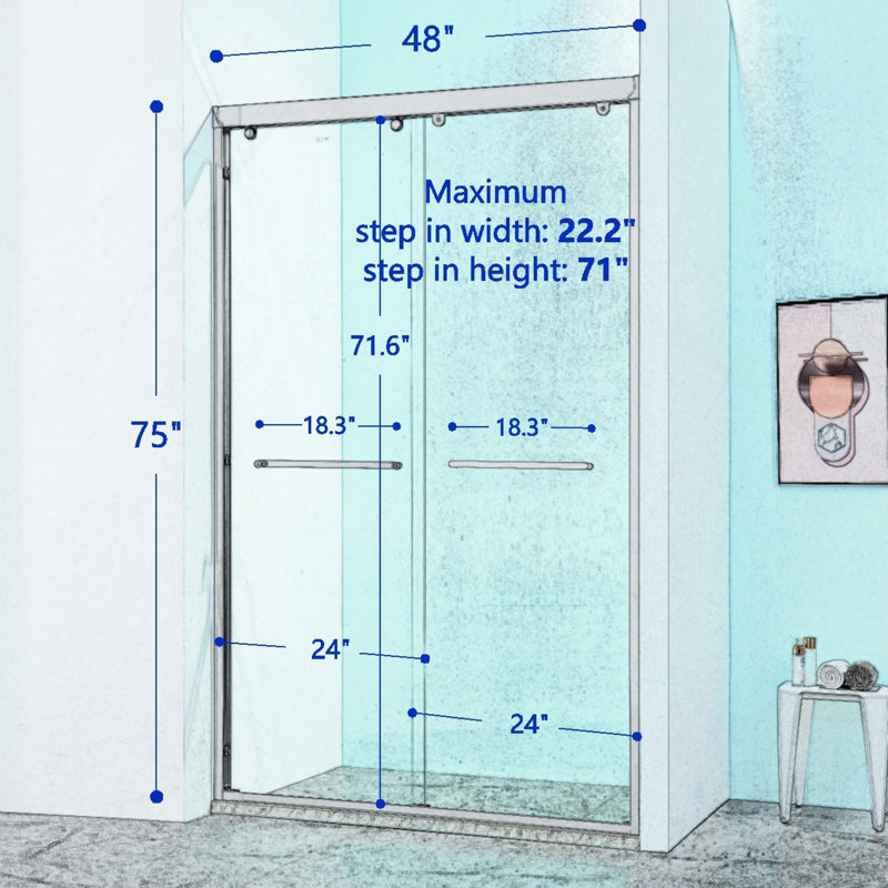 Double Sliding Shower Door, Aluminium Alloy Frame, 5/16" (8Mm) Thick SGCC Tempered Clear Glass.