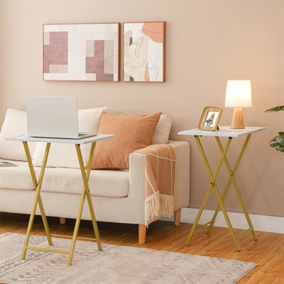 Folding Tables 2 Set, TV Tables For Eating Foldable, TV Tray Table, Small Sofa Laptop Dinner Table For Small Space, Metal Frame, Modern