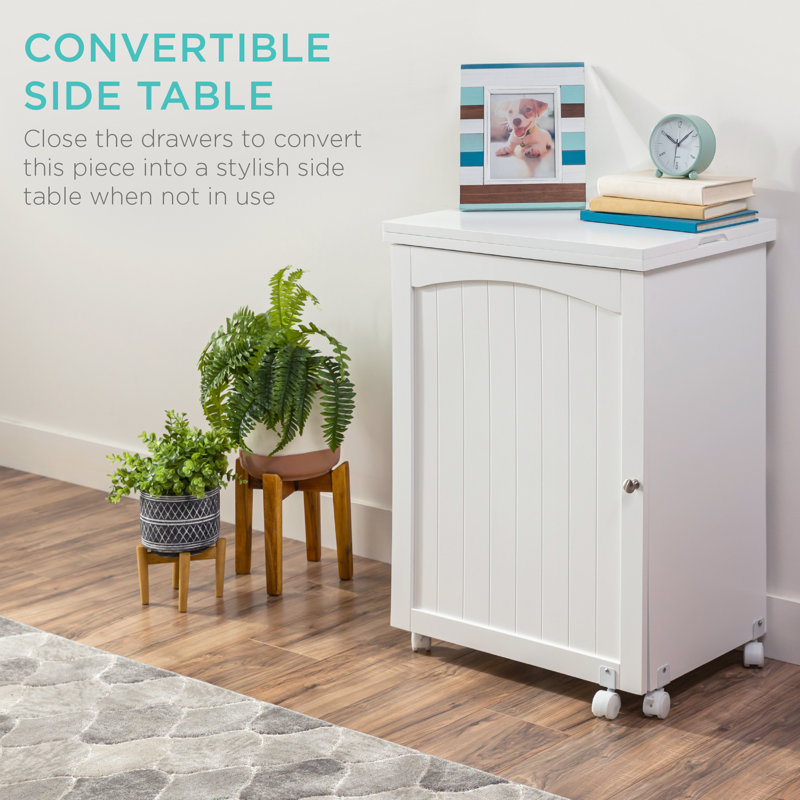 Espresso Compact Folding Sewing Table with Storage and Wheels