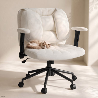 Chaise de bureau pivotante en chenille avec hauteur d'assise réglable et coussin amovible et réversible