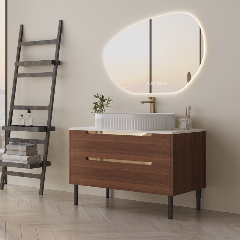 Meuble-lavabo moderne ajustable résistant à l'eau et meuble-lavabo en noyer moderne