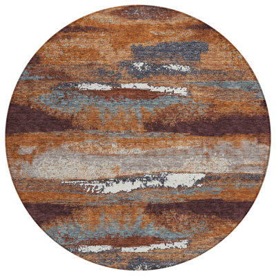 Tapis extérieur rond lavable abstrait cuivré et ivoire 8 pi