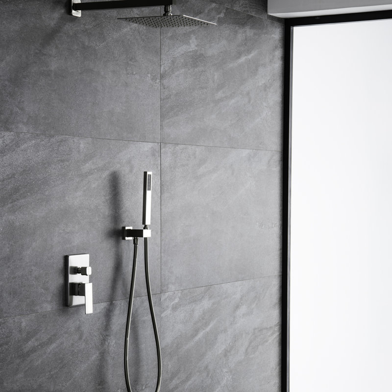 Système de douche à pluie 10 po, finition nickel brossé, soupape d'équilibre, 2 têtes, corps en laiton massif, montage mural avec tête carrée, nickel, équilibre, laiton