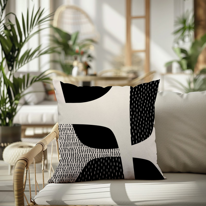 Coussin carré intérieur / extérieur pia, H 15 po x l 15 po, Off-White/Black