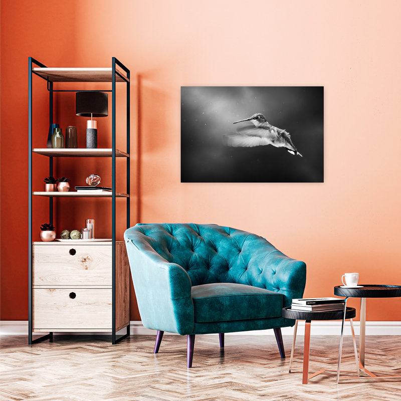 Hummingbird In Flight Delicate Elegant Contemporary Hummingbird Bird Nature Wildlife Wall Art Print by Atul Saluja - Print
