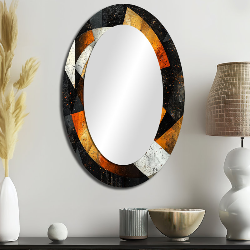 Miroir mural moderne ovale noir et jaune, 36 po x 24 po