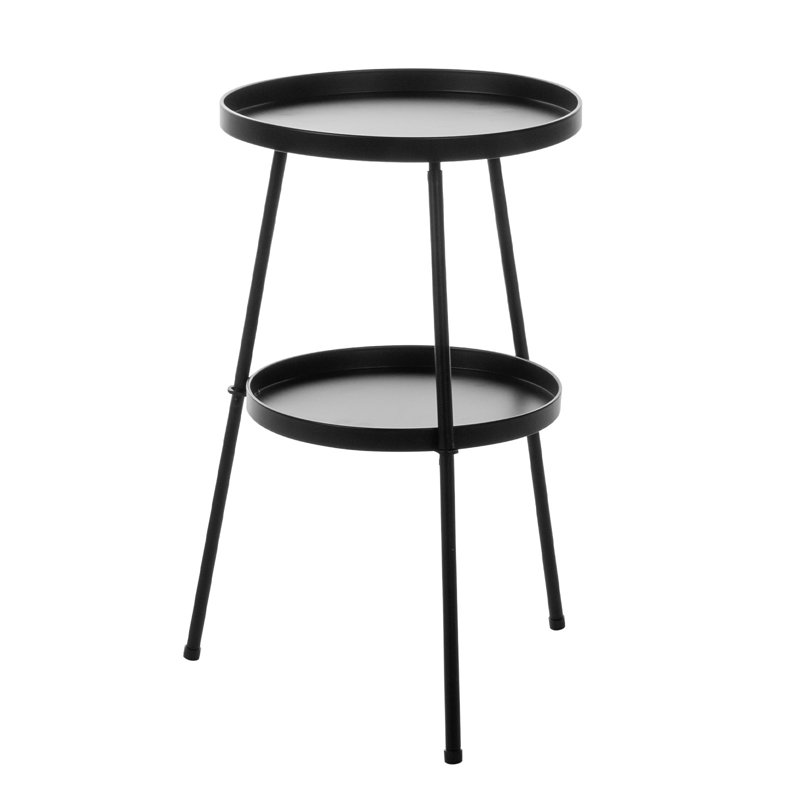 Matte Black Metal Round Side Table - Modern 2-tier Design For Indoor Outdoor Living & Patio Use