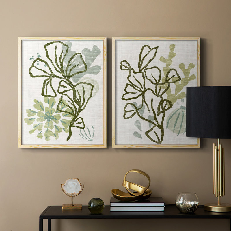 Coral Blockprint III - reproduction encadrée de qualité supérieure - prête à être accrochée - aucun clou requis - aucun clou requis