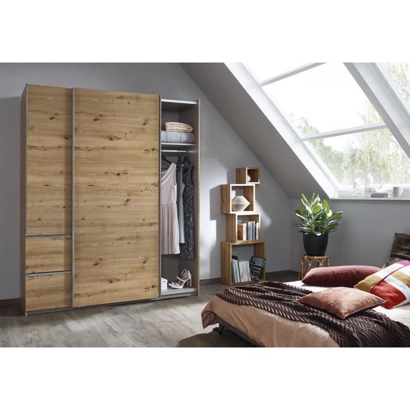 Sevilla Sliding Door Wardrobe, Oak Artisan/Grey, 210cm H x 175cm W x 59cm D