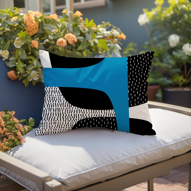 Coussin lombaire réversible intérieur / extérieur Vikka, H 18 po x l 25 po, Tribo, Turquoise/Black/Off-White