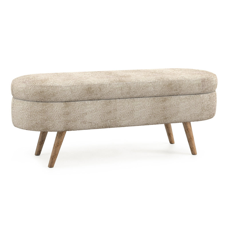 Ottoman Oval Storage Bench,Rubber Wood Legs, Gray (43.5"X16"X16")Brown, Taupe