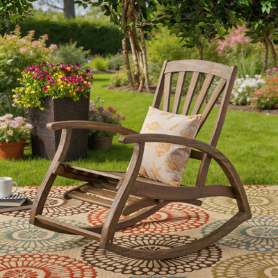 Chaise berçante en bois brun clair, style Adirondack pour patio