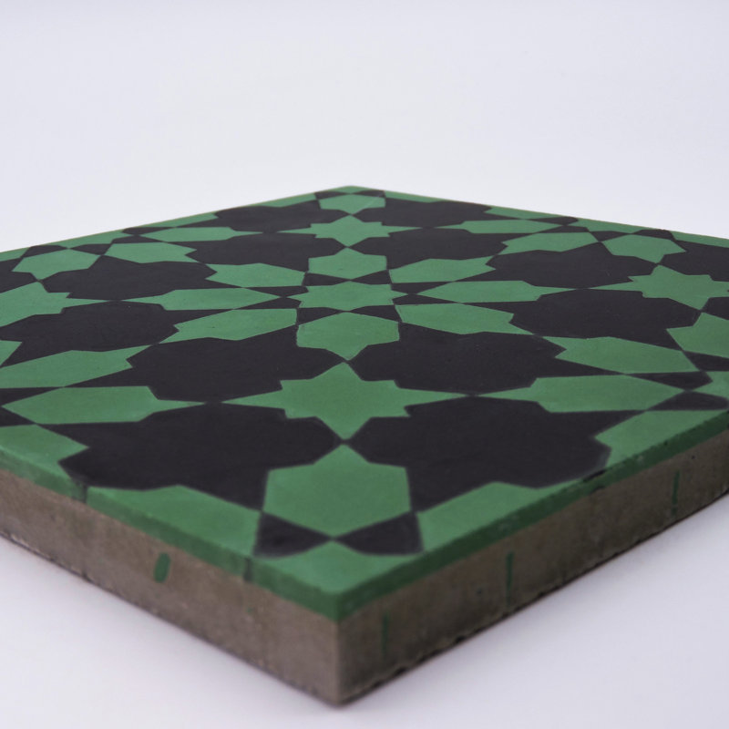 Ahfir 8" x 8" Cement Singular Wall & Floor Tile, Green/Black