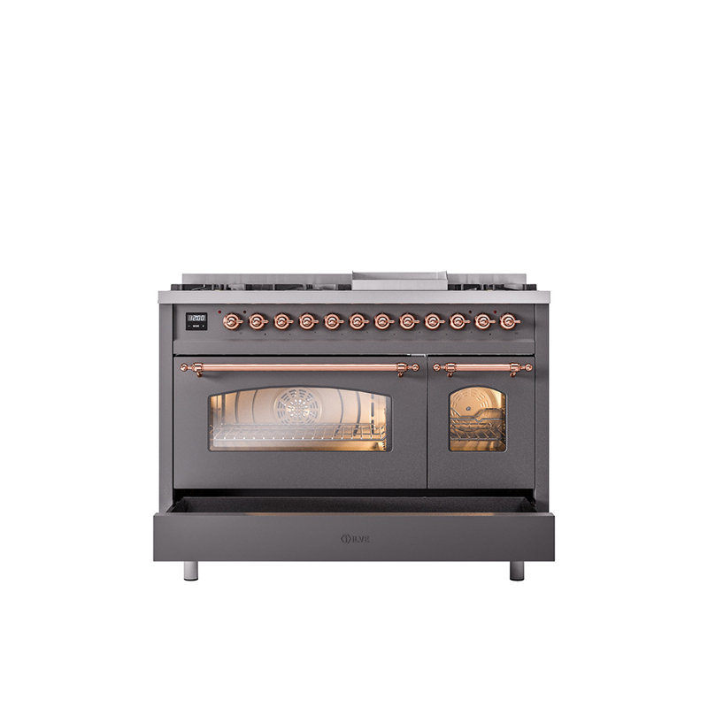 ILVE Nostalgie II 48 Dual Fuel Range , Graphite Matte/Copper, Liquid Propane