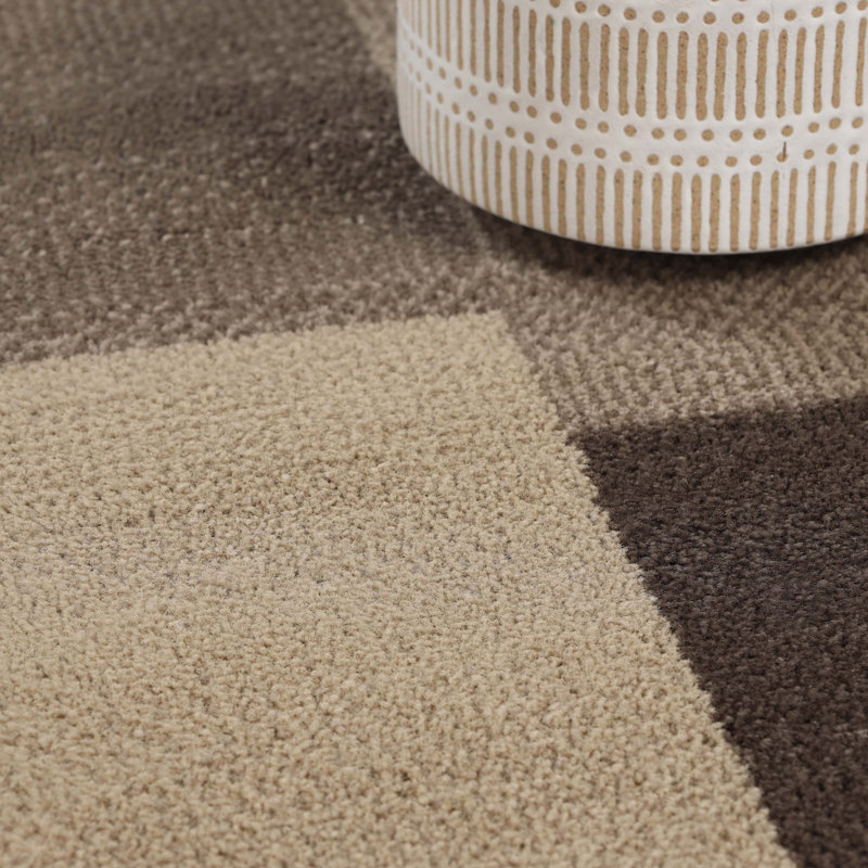Tapis intérieur beige en polypropylène à blocs de couleur Benne avec envers en jute, Rond 8 pi