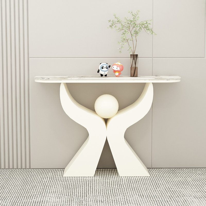 Console de style moderne en pierre frittée, Blanc, H 31,5 po x l 55 po x P 11,8 po