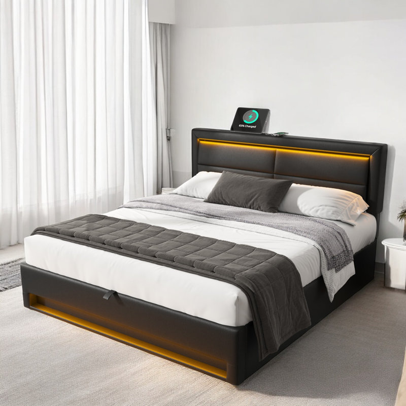 Crisstomo Upholstered Ottoman Storage Bed, 180 x 200cm, Black