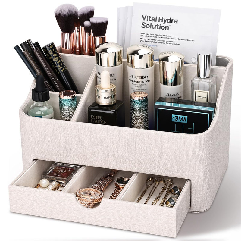 Camirah Leather / Faux Leather Desk Organiser, Beige