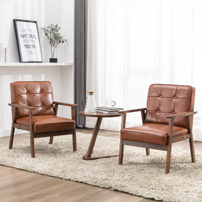 Judeth 3-Piece 25.2'' Two Armchair with Side Table Solid Wood Frame