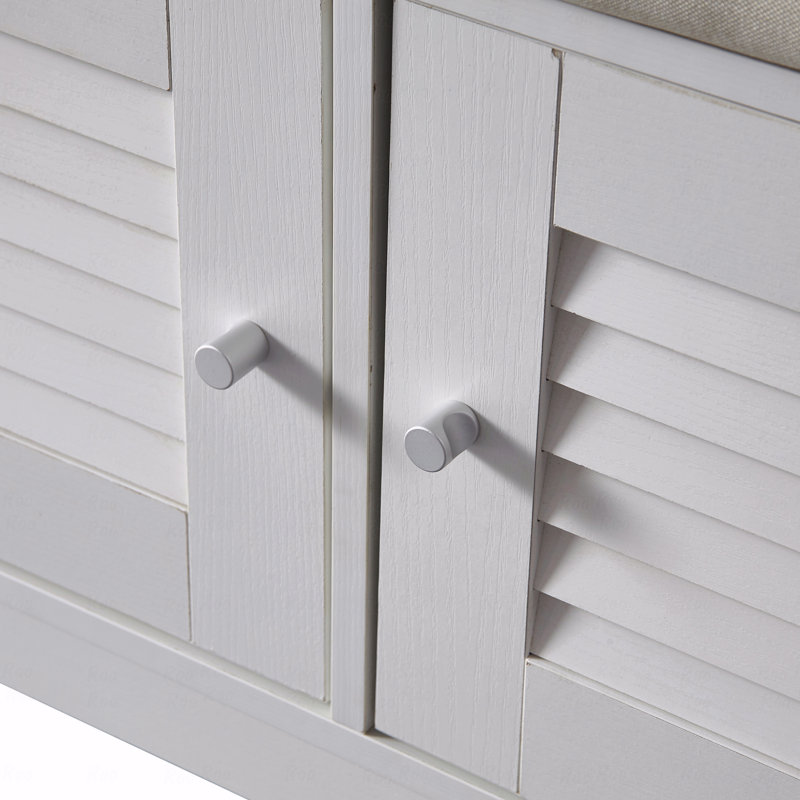 Banc de rangement pour chaussures, armoire à 2 portes 28,74 po, banc d'entrée avec rangement pour chaussures blanc, avec coussin, tablettes réglables, banc à chaussures