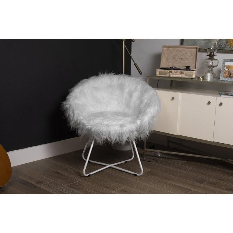 Upholstered Accent Chair, Gray Faux Fur, Silver