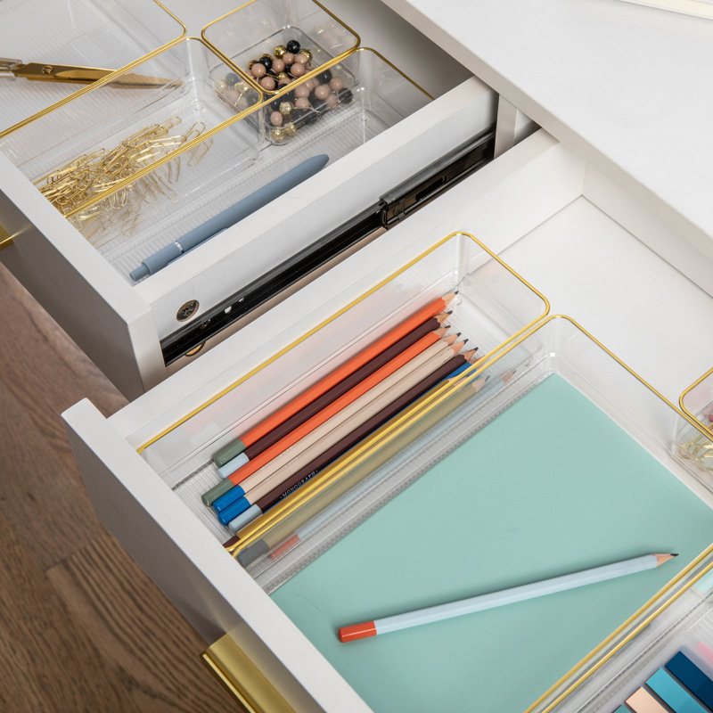 Thomas Martha Stewart Plastic Stackable Office Desk Drawer Organizer Set with Metallic Trim