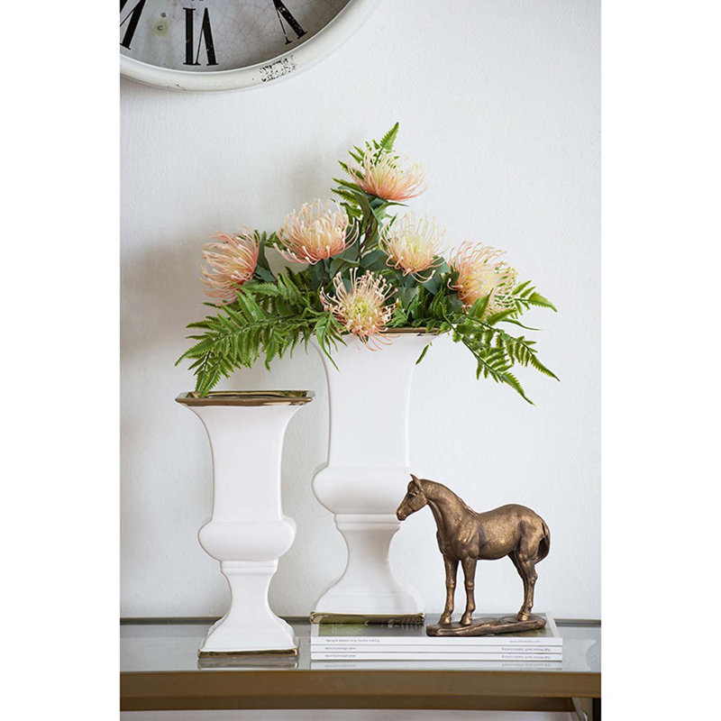 Vase 14 po en céramique blanche avec accents dorés, vase décoratif moderne pour table, manteau de cheminée ou centre de table