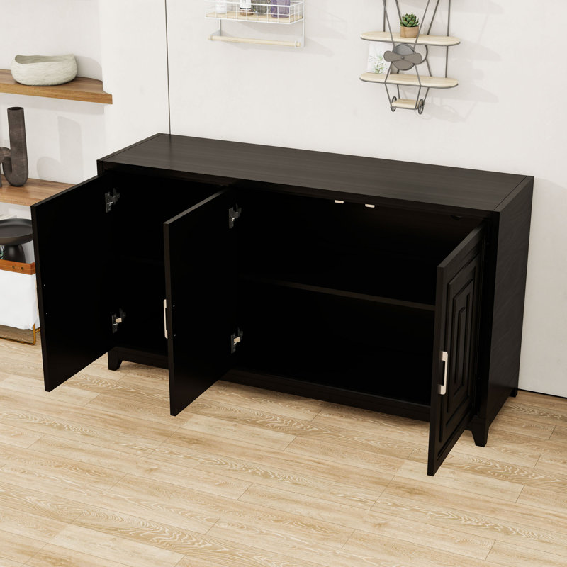 Buffet en bois avec portes et tablettes réglables, Noir