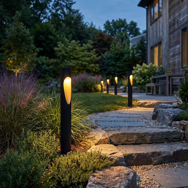 Low Voltage Led Path Lights With Gold Teardrop Design, Black Aluminum Landscape Lighting For Garden And Walkway