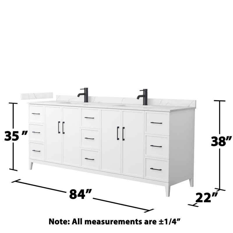 Elan 84'' Double Bathroom Vanity with Quartz Top, Single, Matte Black, White